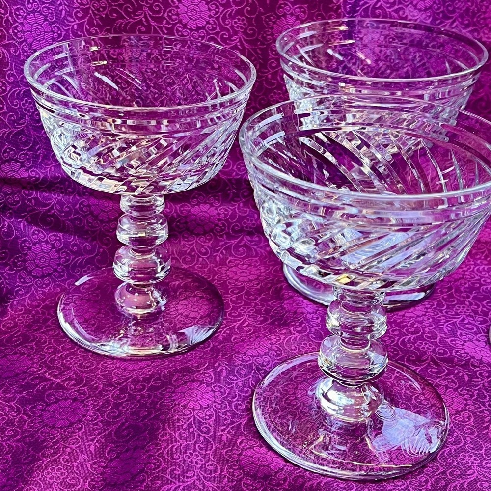 4 1930s Art Deco Libby Rock Sharpe Fine Crystal Champagne Sherbert Glasses #1002